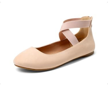 DREAM PAIRS Women's Sole_Stretchy Nude Elastic Ankle Straps Ballet Flats Shoes Size 7 US/ 5 UK