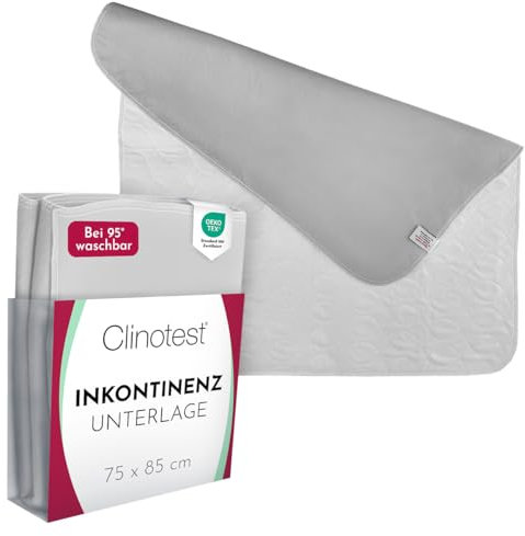 Clinotest Inkontinenzunterlage – Oeko-TEX Zertifiziert, wasserdicht, atmungsaktiv, waschbar, 75x90 cm, absorbierender Matratzenschoner für Inkontinenz & Feuchtigkeitsschutz – Weiß/Grau
