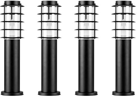 MiniSun | Modern Black Stainless Steel Light Posts | Post Lights, Home Décor & Improvement Essential | Set of 4 | Includes 4W LED Bulbs [3000K Warm White] | Mains Wired