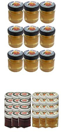 Amors lustiger Pfirsich mit Pfirsich im 9 x 2cl Glas + Amors Himbeerchen Himbeer-Vanille-Likör mit Himbeeren im 2cl Glas 12 Stück + Amors Mispelchen Apfellikör mit Mispel im 2cl Glas 12 Stück