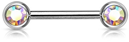 Paula & Fritz® Brustwarzen-piercing 14mm lang Brustpiercing Intimpiercing Nippelpiercing Hantel Barbell Zirkonia regenbogen BS32-141255-AB