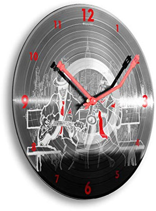 Kreative Feder Jazz Man New York Musik Schallplatten-Uhr Retro Vinyl Designer Wanduhr leise Quarzuhr ohne Ticken 30cm (Jazz Man, leises Quarzuhrwerk)