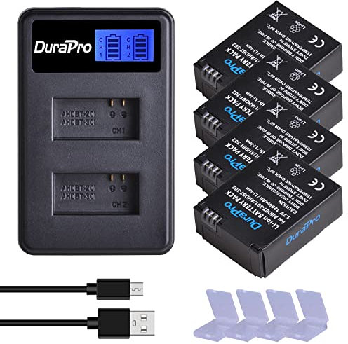 DuraPro 4 batterie + caricatore LCD Dual USB per fotocamera Gopro 3 HERO3 +, HERO3 e GoPro AHDBT-301, AHDBT-302
