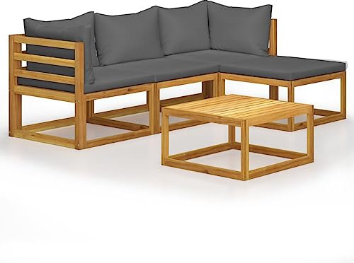 vidaXL Akazienholz Massiv Gartenmöbel 5-TLG. mit Auflagen Lounge Sofa Möbel Sitzgarnitur Gartengarnitur Sitzgruppe Gartenset Gartensofa