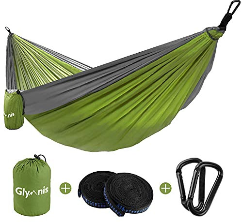 Glymnis Hängematte Ultraleicht Outdoor Reisehängematte Reise Hammock mit Aufhängeseilen und Stahlkarabinern Tragkraft bis 300 kg