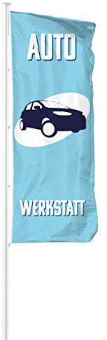 Vispronet® Hissfahne Autowerkstatt ✓ in Deutschland produziert ✓ versch. Materialien & Größen ✓ Hochformat (Multiflag®, 150x400 cm)