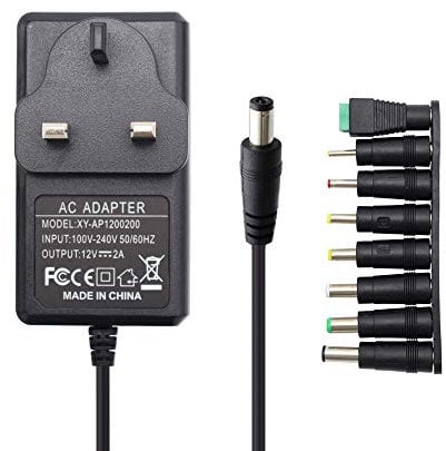 Akaboo Power Supply adapter 12V 2A, Power Cable Transformer Wall Charger for Led Strips,CCTV Camera,Cisco Router,Yamaha Keyboard,Home Appliances,Clock Radio,Doorbell,Household,Hubs,Telekom with 8×Tips