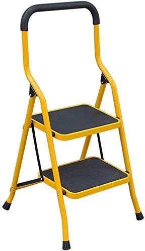 GJSN Tabouret Multifonction Portable Step, Chevrons Échelle, Intérieur Pliante En Métal Petit Escabeau, Jaune,Jaune,2 Escabeau
