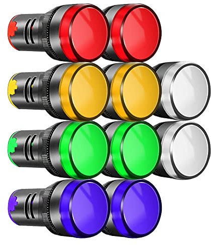 Gebildet 10Stück 22mm Kontrollleuchte AC/DC 12-24V LED Flush Panel Mount (Rot/Grün/Blau/Orange/Weiß, Jede Farbe 2 Stück)