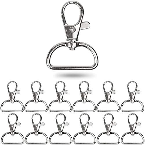 Karabinerhaken mit Drehverschluss, 12 Stück, 25 mm D-Ring mit Karabiner Haken, Taschenkarabiner 360° Grad drehbarem Ösenring, Metall Gurtschnalle mit Haken zum Basteln, Tragegurt Karabinerverschluss