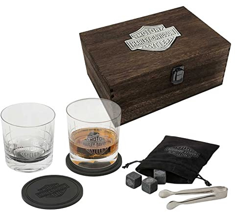Harley-Davidson Set de verres à whisky de qualité supérieure - Verre en cristal pour bar et bouclier - Dessous de verre