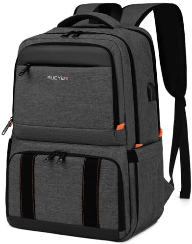 Lunch Backpack, Insulated Cooler Backpack Lunch Box for Men Women, RFID Blocking Laptop Backpack with USB Port, Black, 15.6 inch, Travel Backpacks