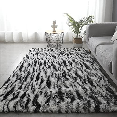 Lifup Rechteck Langflor Teppich Flauschig, Teppich Shaggy Anti Rutsch Pflegeleicht für Wohnzimmer Schlafzimmer Kinderzimmer Schwarz Weiß 1 120 x 160 cm