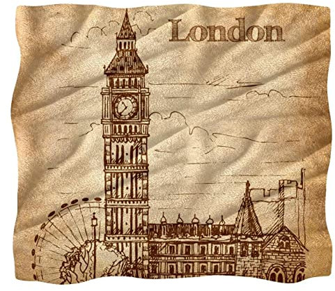 Fleece-Überwurfdecke, Retro-London, Big Ben, Riesenrad für Couch, Sofa oder Bett, gemütliche, weiche Decken
