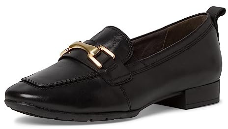 Tamaris Comfort Damen Loafer ohne Absatz aus Leder Business Slippers Comfort Fit, Schwarz (Black Nappa), 40 EU