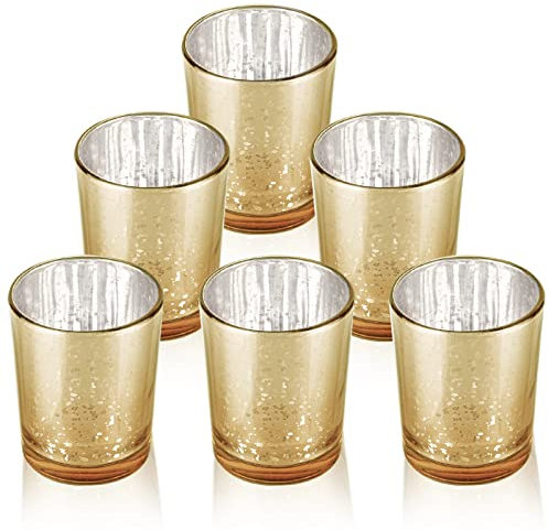 LALAGO Verres à Bougie à Chauffe-Plat, Set de 6 Verres à Bougie à Chauffe-Plat tachetés en Verre, Porte-Bougie à Chauffe-Plat,Verres à Bougie pour Bougie à Chauffe-Plat(Or)