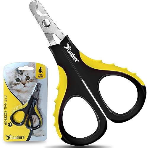Candure Coupe Griffes Chat - Facile à tenir Coupe avec Precision Coupe Ongle Chat - Acier Inoxydable Chat Toilettage Coupe Ongles pour Chats, Chiens, Lapins Des Et Petits Animaux (Jaune)