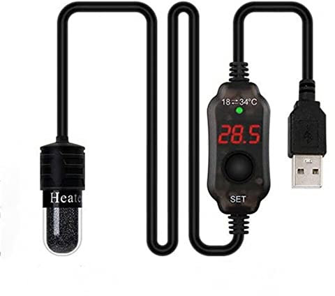 QOXEZY Calentador sumergible pequeño para acuario, mini calentador de pecera de acuario, calentador de termostato sumergible con barra de calefacción USB, pantalla LED