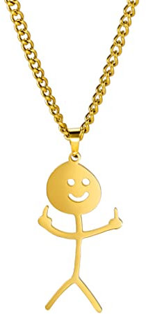 Personalisierte Funny Doodle Anhänger Halskette Edelstahl Smiley Mittelfinger Cool Funny Kreative Halsband Einzigartige Handmade Jungen Männer Teen (gold)