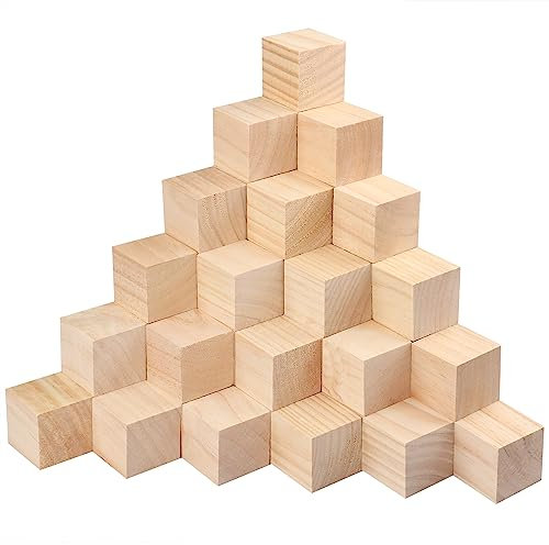 50 Packungen Holzblöcke zum Basteln, 5,1 cm Kiefernholzwürfel, Holzwürfel zum Malen, Stempeln, Dekorieren, DIY-Projekte und personalisierte Geschenke GNIEMCKIN.