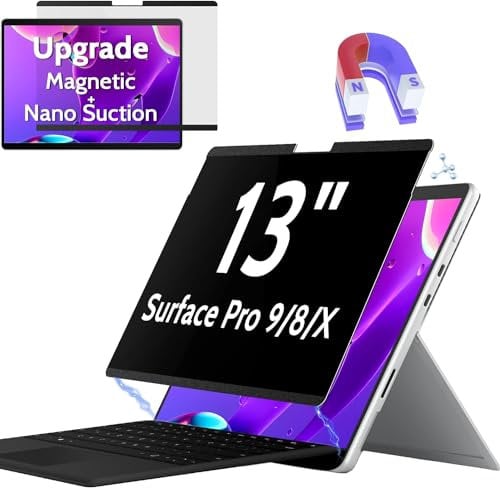 Magnetic Privacy Screen Compatible with Microsoft Surface Pro 9 (2022) / Pro 8 (2021) / Pro X(2021, 2019), 13 inch Detachable Anti Spy Glare Blue Light Privacy Screen Privacy Film Privacy Filter