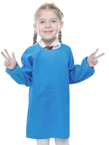 Tablier de peinture à manches longues pour enfants de 8 à 11 ans, peinture poterie, école, garçons et filles, tablier de peinture imperméable à manches longues (bleu clair), noir foncé, 57*75cm