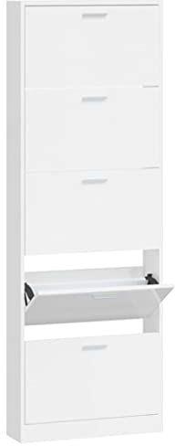 vidaXL Shoe Cabinet High Gloss White 59x17x169 cm Engineered Wood