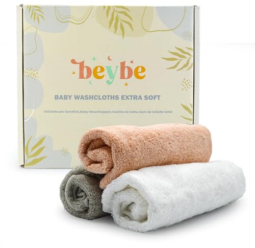Beybe Premium Bambus Tücher Baby waschlappen weich 50 x 25 cm - 3-Pack Bambustücher Neugeborene - Ideal für Babys, Kleinkinder - Superweiche