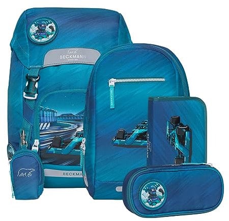 Beckmann, Schulrucksack-Set Classic Racing, 6-teilig, Grundschule, ergonomisch, inkl. Regenüberzug, 22L