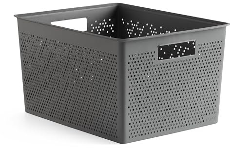 TATAY Rectangular Organiser Box 20L Bohol, Polypropylene, BPA Free, 100% Recycled Plastic. Anthracite Grey. Measures 30 x 39 x 21,5 cm