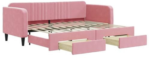 vidaXL Lit de Jour avec Lit Gigogne et Tiroirs, Canapé-lit avec Rangement, Lit d'Invité, Meuble de Chambre à Coucher Salon, Moderne, Rose 80x200 cm Velours