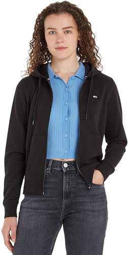 Tommy Jeans Damen Hoodie mit Reißverschluss und Kapuze, Schwarz (Black), XL