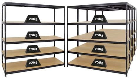 PROREGAL Mega Deal 5er-Set Schwerlastregal Giant Elephant 180x180x60cm mit 5 Ebenen Fachlast 200kg Schwarz, Kellerregal, Steckregal, Garagenregal, Lagerregal