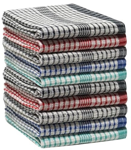 Casabella Wonderdry Tea Towels - 100% Cotton Kitchen Towels 50x70 cm Pack of 10 Cleaning Cloth, Highly Absorbent & Thick, Dish Cloths for washing up - Combo Tea Towels