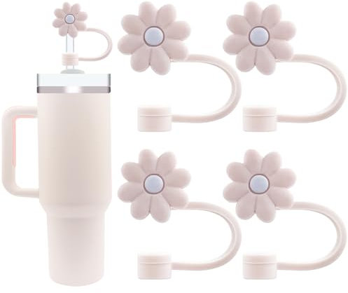 Velaco 4 PCS Silicone Straw Covers Cap Compatible with Stanley 30&40 Oz Cup, 10mm Cute Flower Straw Toppers for Tumblers, Dust-Proof Drinking Straw Caps for Reusable Straws Tips Lids