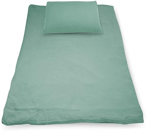 PinkZebra Kinderbettwäsche Musselin 100 x 135 cm + 40 x 60 cm,Bettwäsche aus 100% Bio-Baumwolle Ohne GMO für Mädchen & Jungs, GOTS-Zertifizierung, Made in EU, Smaragd