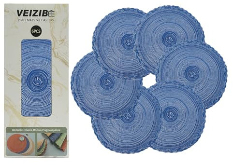 Manteles Individuales Almohadilla de Mesa de Redondos Azul 38cm Salvamanteles Individuales de Encaje Arpillera de Algodón Natural Decoración Antideslizantes Cocina Mesa de Comedor Estilo Europeo