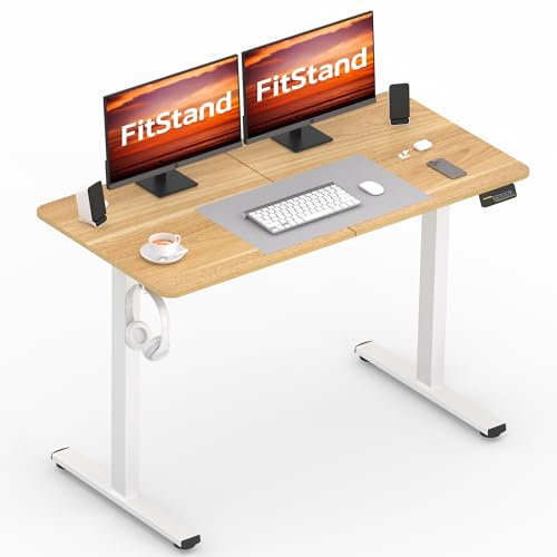 FitStand Höhenverstellbarer Schreibtisch mit 120x60cm Komplett-Tischplatte, Electric Lift Desk mit Memory-Funktion, Stehpult & Kindersicherung für Büro und Zuhause – Ahorn