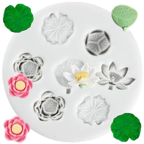 MINFEIDMS moldes de silicona flor de loto hoja de loto molde de raíz de loto moldes de chocolate para decoración de pasteles de magdalena Topper caramelos arcilla polímero goma goma