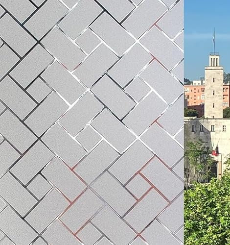 Pellicola decorativa Vetri (Mattoncini, 60 x 120 CM) Protezione Privacy Autoadesiva senza colla Anti UV senza Residui Facile Applicazione Finestre Doccia Aderenza Statica Rimovibile Riutilizzabile