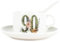 Floral Age 90 Cup & Saucer Set with Spoon - 90th Birthday/Anniversary - Gifts for Her - Porcelain White Mug Coffee/Tea Hot Drinks Present