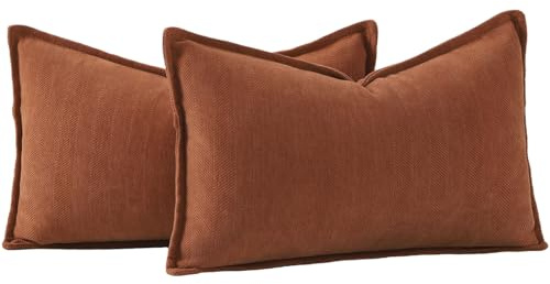 Madizz Lot de 2 Doux Housses de Coussin en Chenille Texturée Douce Simple décorative pour canapé Chambre Rouille 40 x 80 cm