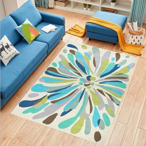 Taidianolp Teppich Wohnzimmer Deko,Blue,120 x 120 cm,Modernes Dunkelblau Türkis Blau Braun Grau Grün Mehrfarbig Blumenmuster,Quadratisch Küchenteppich Teppich Outdoor Balkon Deko