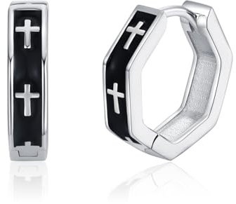 Herren Creolen Ohrringe 925 Sterling Silber Unisex Kleine Kreuz Ohrringe Kreis Kreuz Schmuck Geschenk für Männer Frauen Mädchen