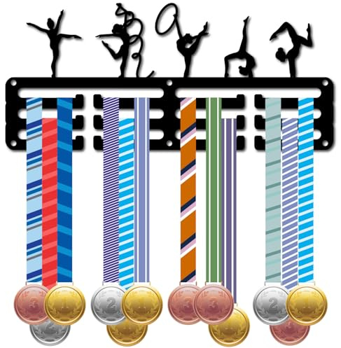 CREATCABIN Medaillenhalter Für Gymnastik Aufhänger Metall Medaillenständer Organizer Medaillenständer Eisen Mit 12 Haken 3 Reihige Schwarze Medaillen Wandaufhänger Für Fußball Triathlon Läufer 29x13cm