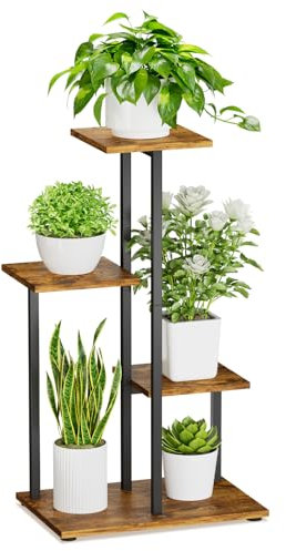 iDavosic.ly Pflanzenständer Metall mit 4 Ebenen, Pflanzenregal Blumenregal Indoor Outdoor, Blumenständer Innen Flower Plant Stand Shelf für Garten Balkon, Schwarz