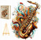 PASJO - Holzpuzzle Erwachsene mit Saxophonmotiv 270 Teile 35X26,9 cm - Geschenkidee für Kinder - Holz Puzzle Saxophon - Einzigartige Musikinstrument Holz-Puzzle - Jigsaw aus Holz für Erwachsene