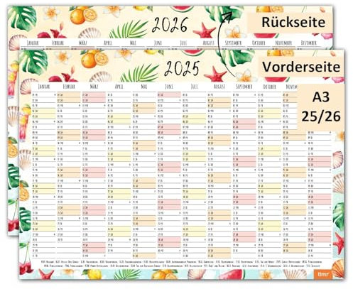 Timr Wandkalender 2025/2026 Motiv Früchte - DIN A3 Kalender 12 Monate I tr291