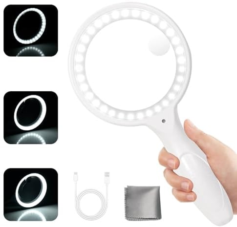 Lupe mit 33 LED Licht 30x 60x Leicht Leselupe für Senioren Groß | 3 Lichtmodi VergrößErungsglas USB Handlupe Hohe Klarheit Leselupen Mit Licht für Kind, Juwelier, Münzen, Inspektion(schwarz)