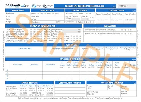 Caravan - Static, Touring, Motorhome - LPG - Gas Test Record Forms
